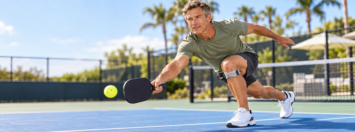 Pickleball player accelerating toward the kitchen line