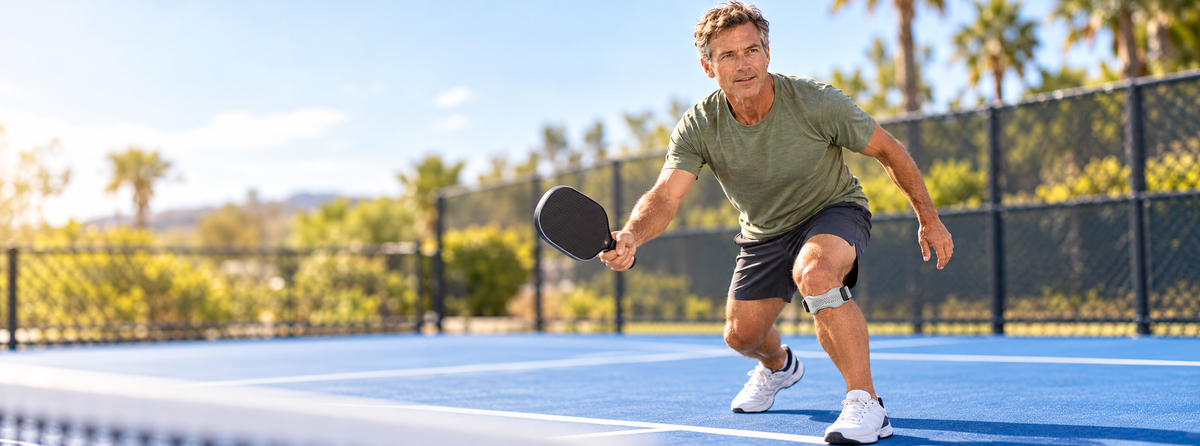 Pickleball court at golden hour with players leaving after a session
